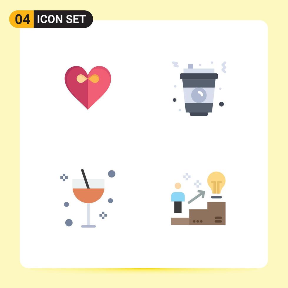 4 Flat Icon concept for Websites Mobile and Apps heart glass soda food ladder Editable Vector Design Elements