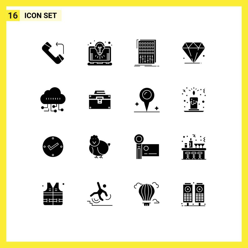 16 Thematic Vector Solid Glyphs and Editable Symbols of technology data control mardi gras diamond Editable Vector Design Elements