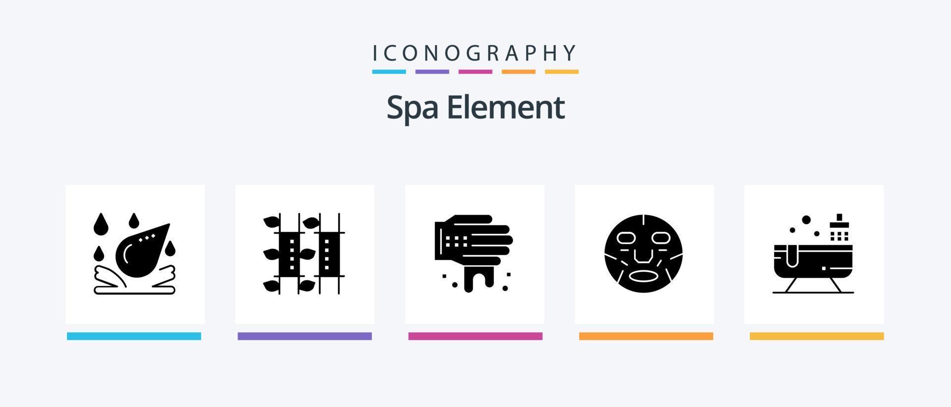 paquete de iconos de glifo 5 de elementos de spa que incluye bañera. bienestar. mano. máscara. productos cosméticos. diseño de iconos creativos vector