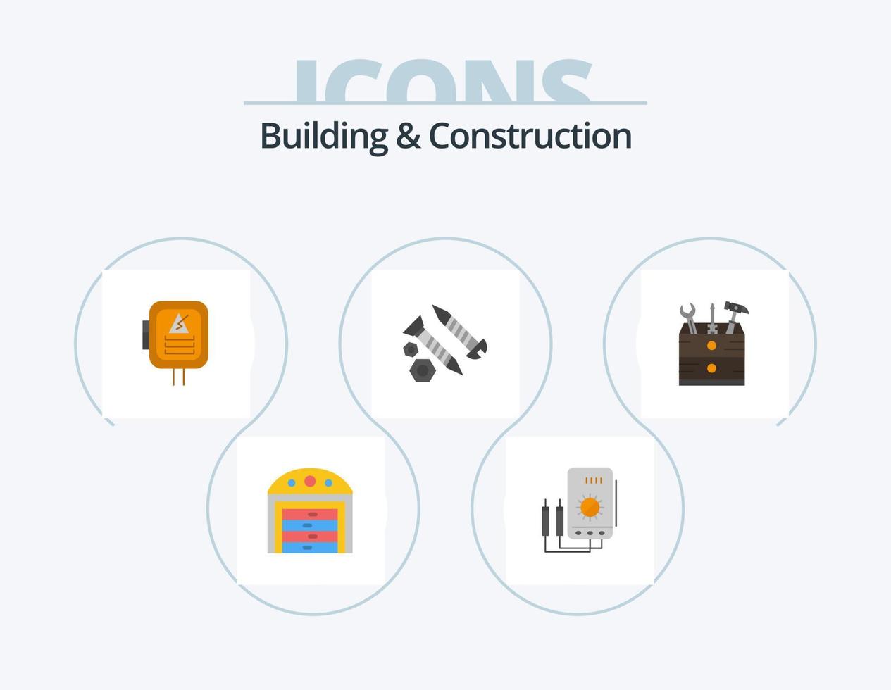 Building And Construction Flat Icon Pack 5 Icon Design. tool. tool. voltage. construction. screws vector