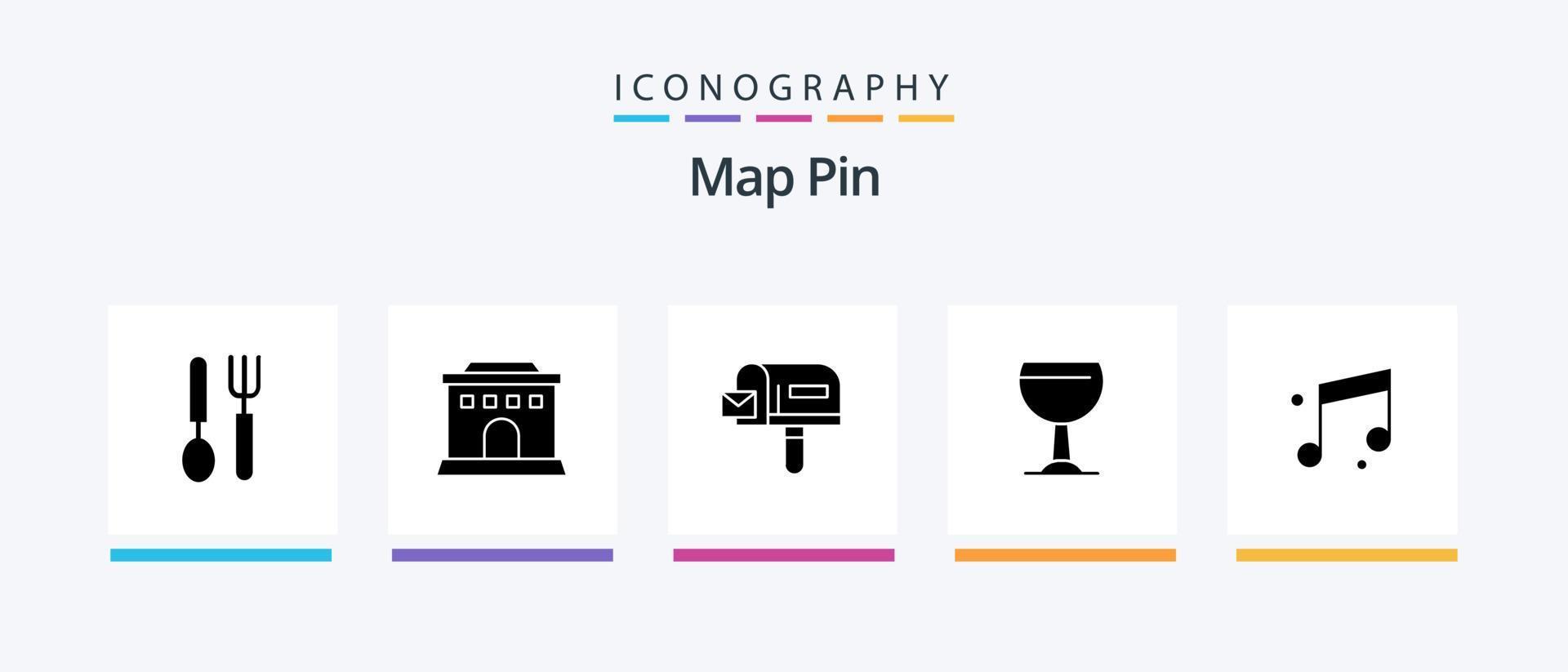 Map Pin Glyph 5 Icon Pack Including . sound. mail. music. beer. Creative Icons Design vector