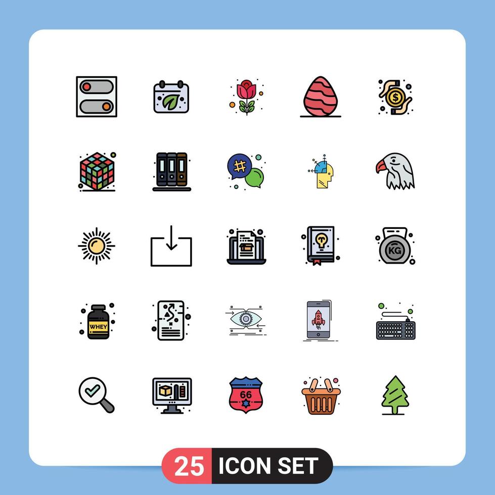 paquete de 25 modernos signos y símbolos de colores planos de línea rellena para medios de impresión web, como elementos de diseño vectorial editables de huevo de primavera de flor de tarjeta de transacción vector