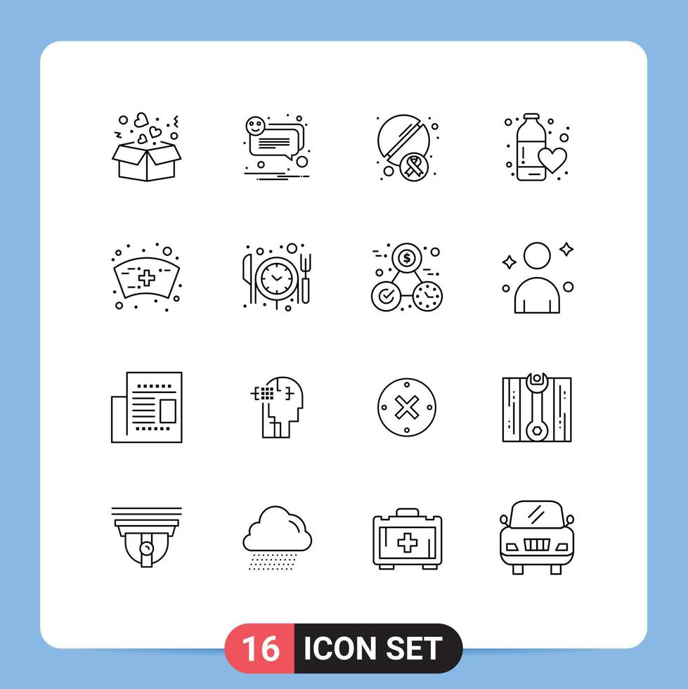 Outline Pack of 16 Universal Symbols of cap water pills sports diet Editable Vector Design Elements