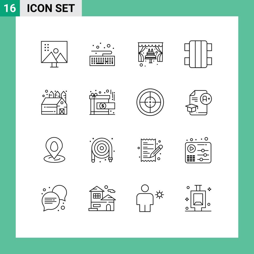 Modern Set of 16 Outlines and symbols such as barn sport cake skateboard fun Editable Vector Design Elements