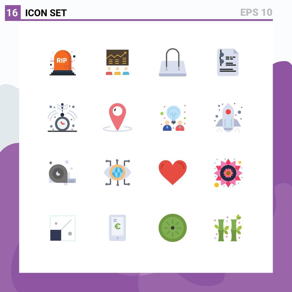 16 Thematic Vector Flat Colors and Editable Symbols of clock school graph document purse Editable Pack of Creative Vector Design Elements