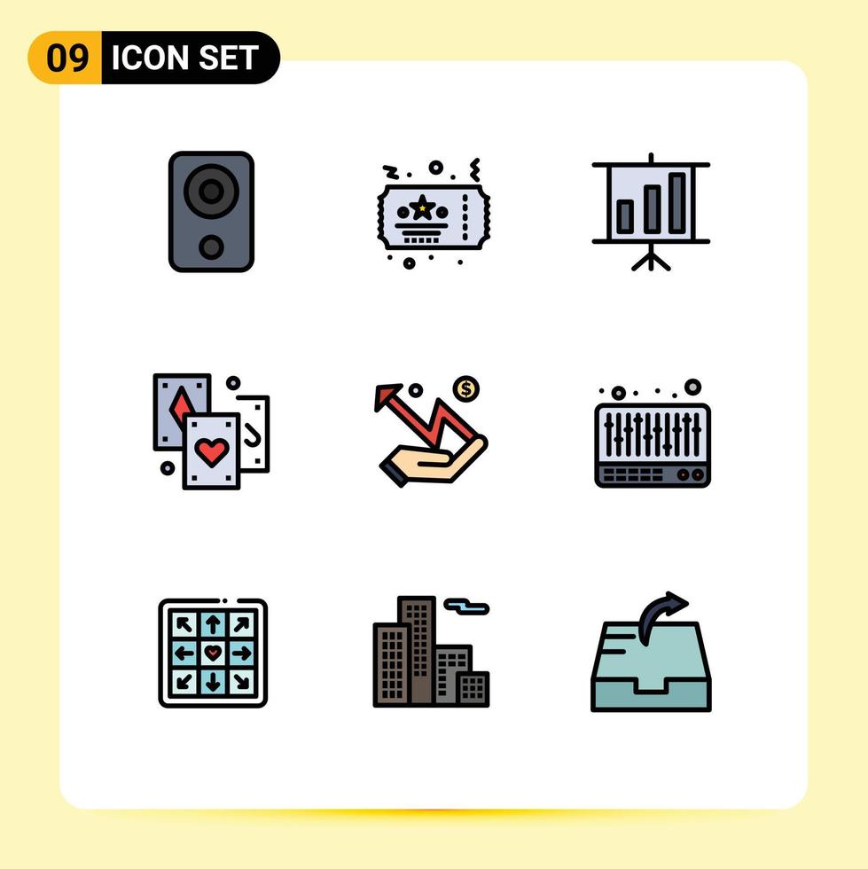Universal Icon Symbols Group of 9 Modern Filledline Flat Colors of graph tarot party magic card Editable Vector Design Elements