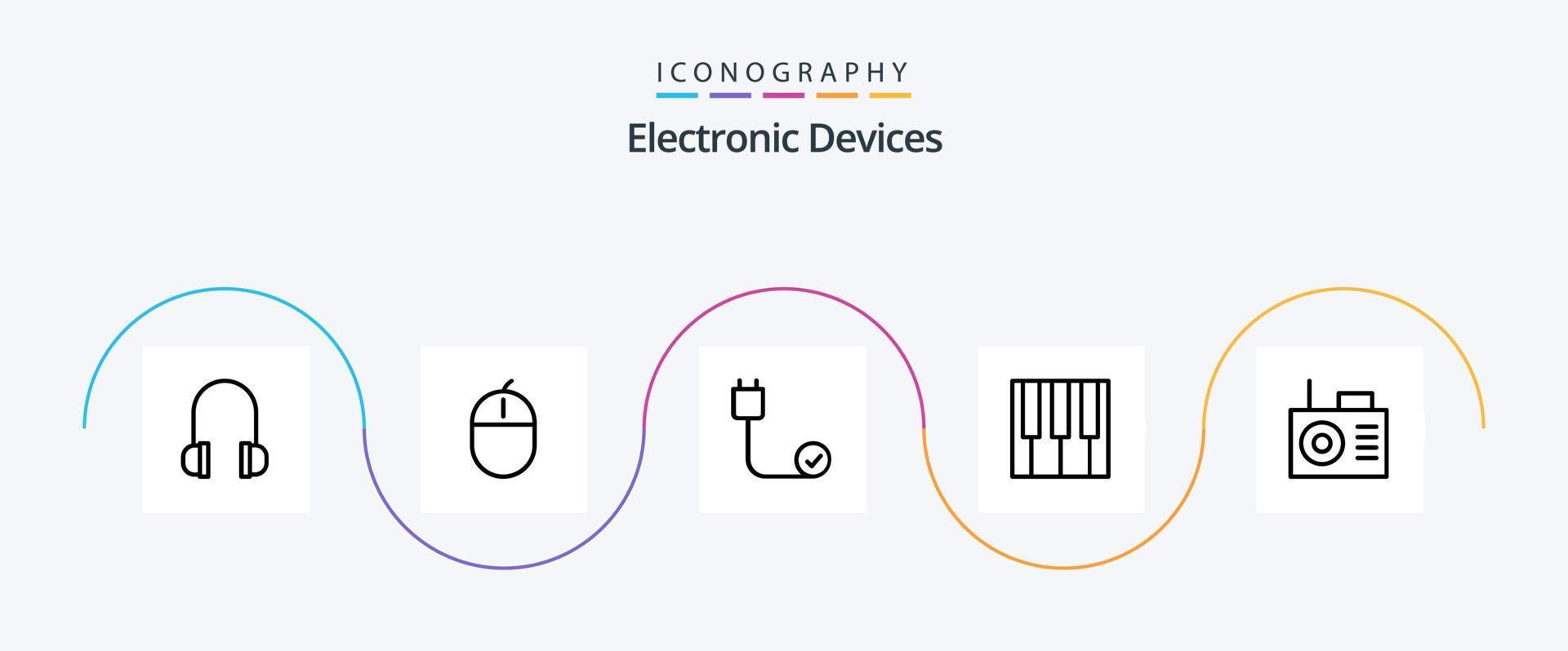 Devices Line 5 Icon Pack Including radio. piano. computers. music. hardware vector