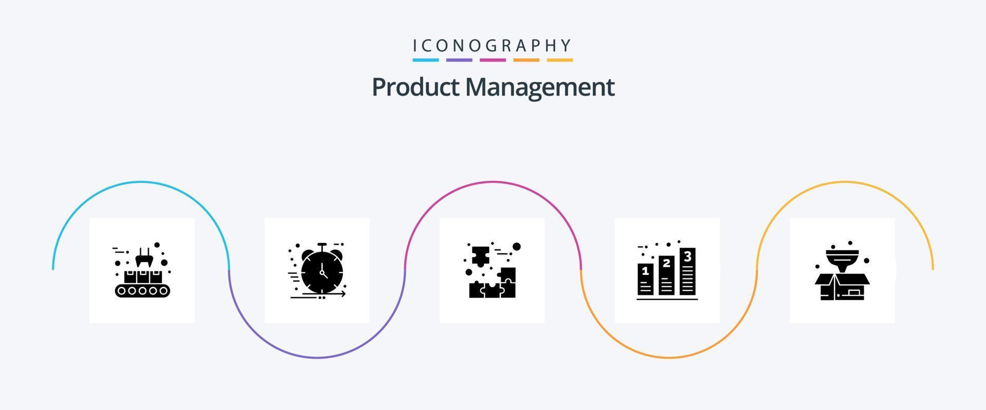 Product Management Glyph 5 Icon Pack Including processing. chart. management. bar. jigsaw puzzle vector