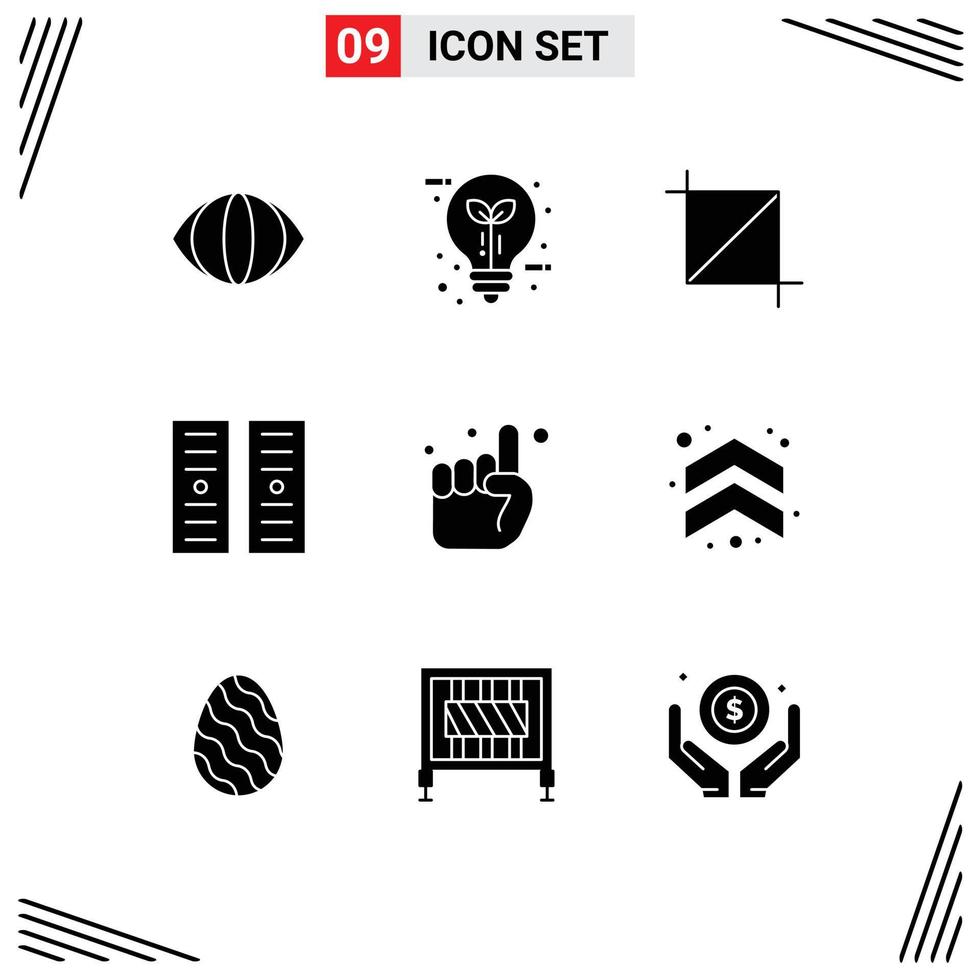 9 Universal Solid Glyph Signs Symbols of one hand crop server data center Editable Vector Design Elements