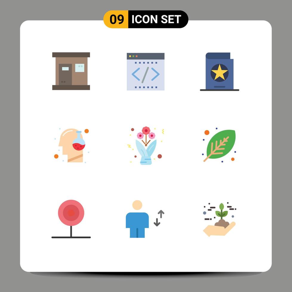 Mobile Interface Flat Color Set of 9 Pictograms of mind human startup head spells Editable Vector Design Elements