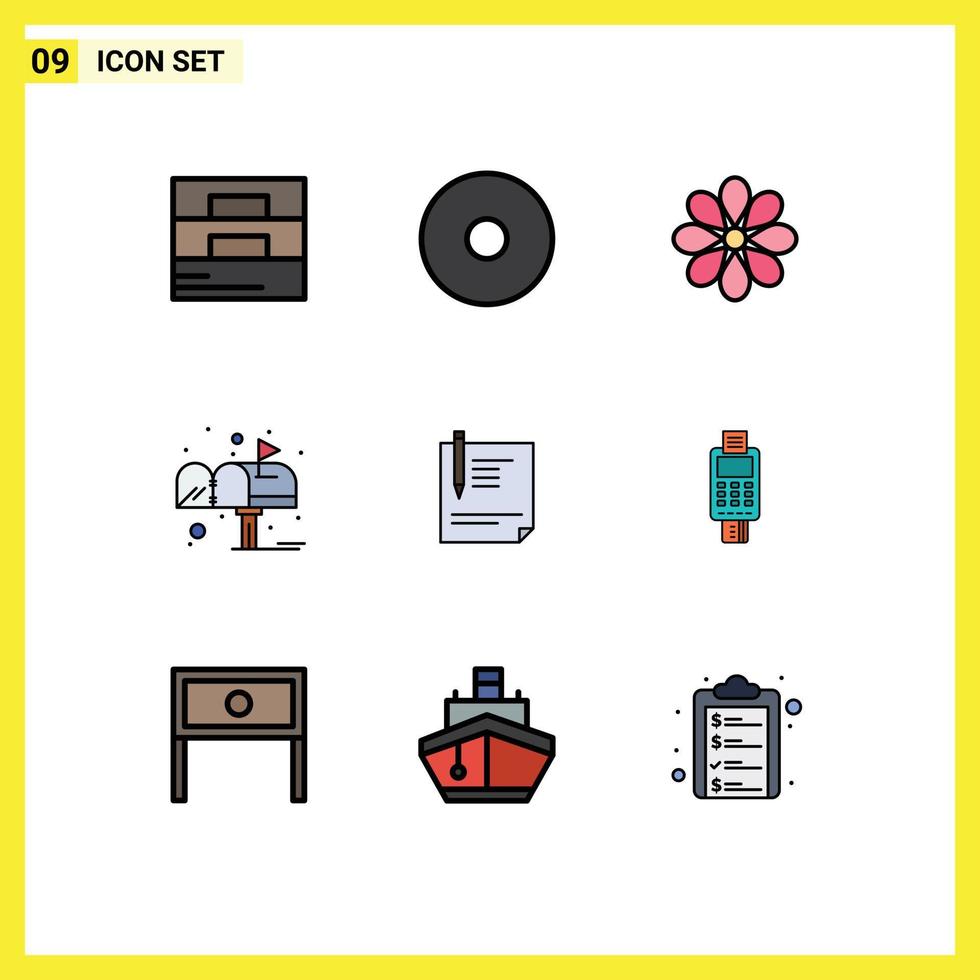 Modern Set of 9 Filledline Flat Colors Pictograph of file contract easter post letter Editable Vector Design Elements