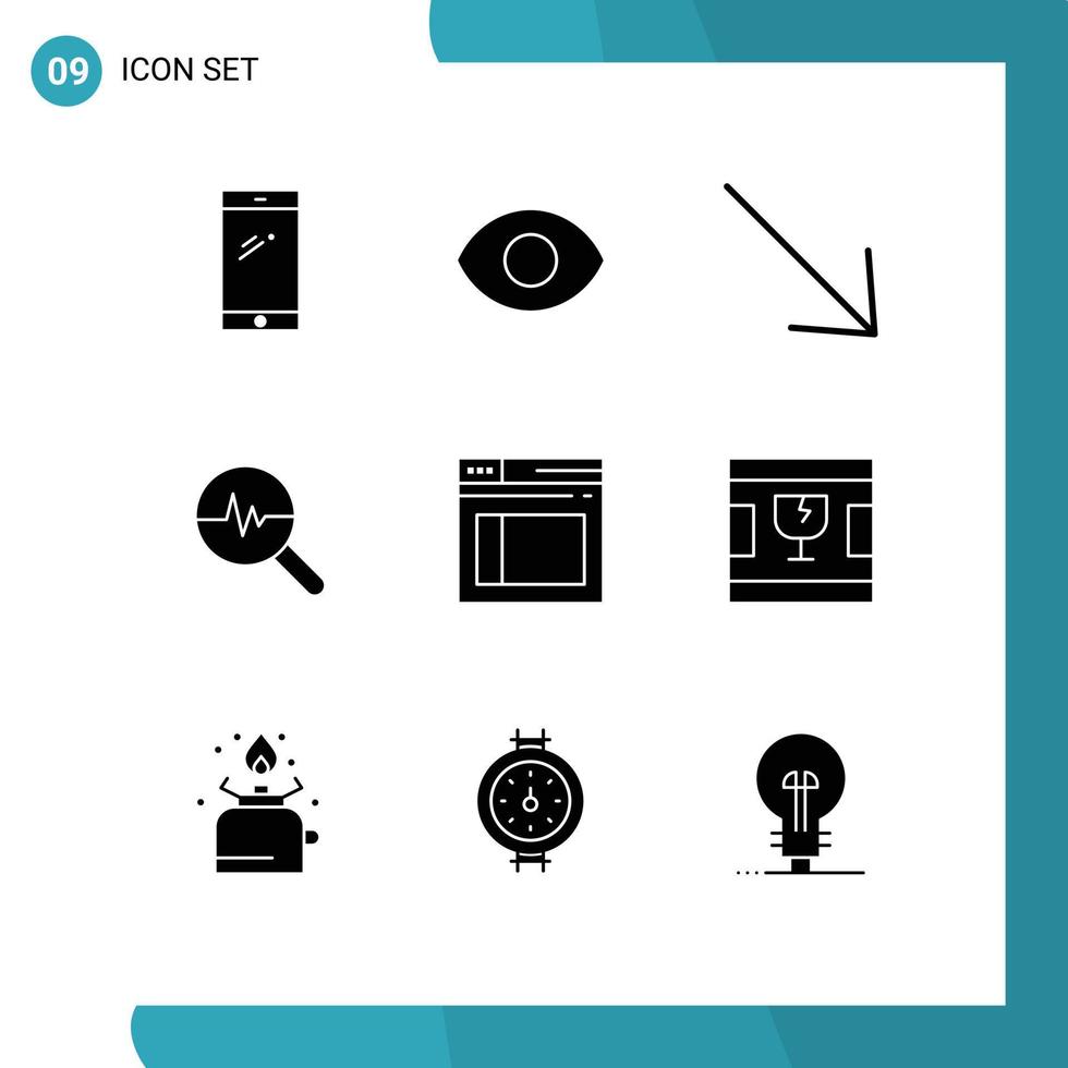 Set of 9 Modern UI Icons Symbols Signs for website secure right page graph Editable Vector Design Elements