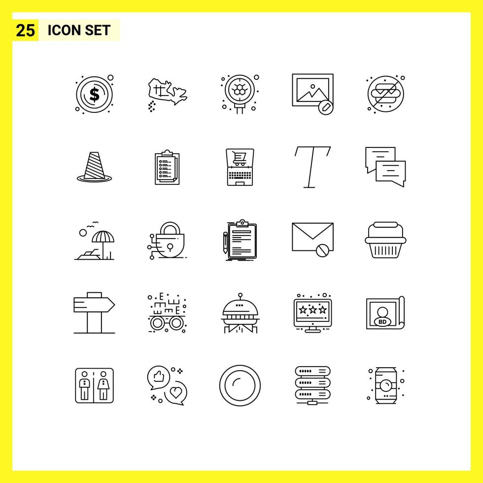 Mobile Interface Line Set of 25 Pictograms of park no molecule no food image Editable Vector Design Elements