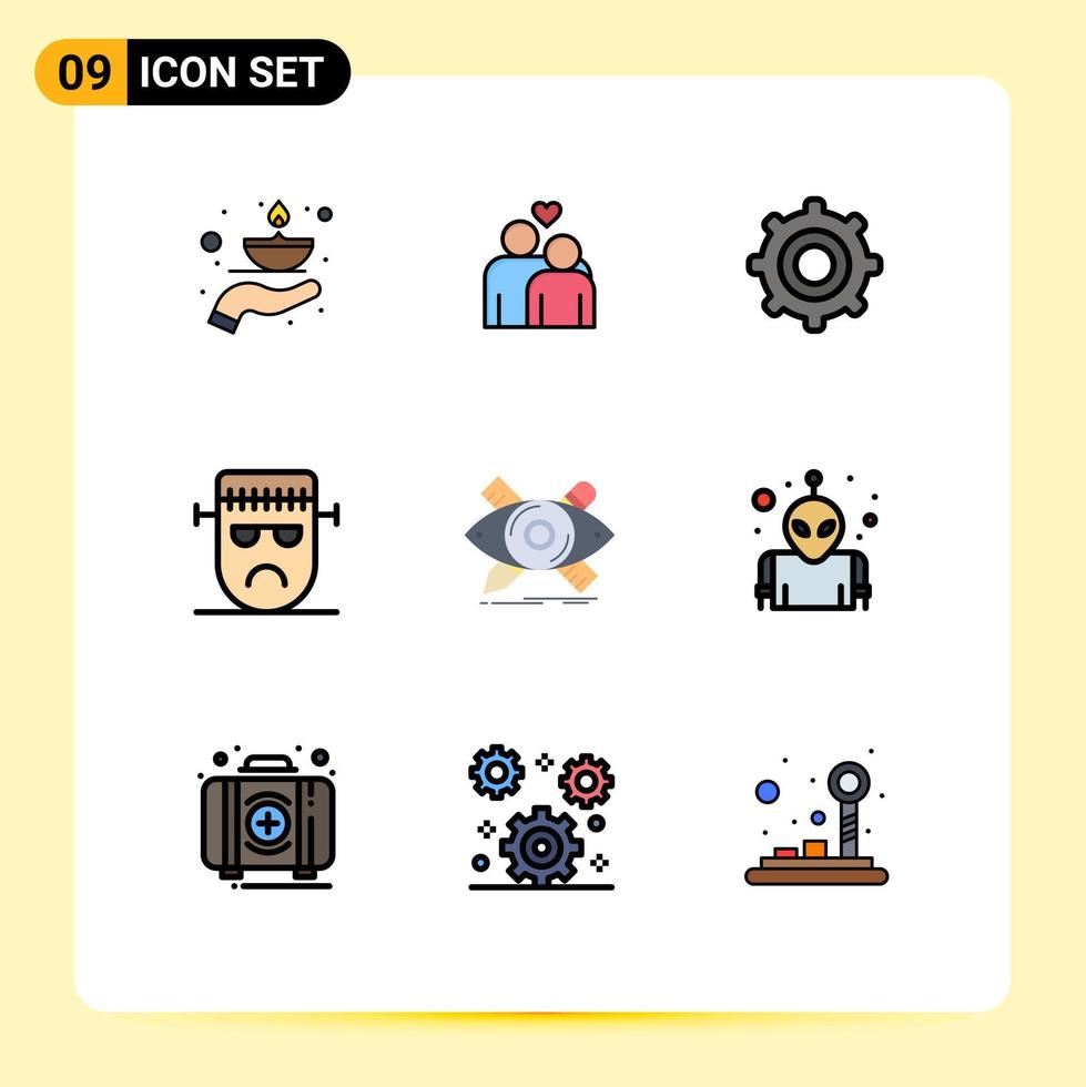 Stock Vector Icon Pack of 9 Line Signs and Symbols for design frankenstein heart face cartoon Editable Vector Design Elements