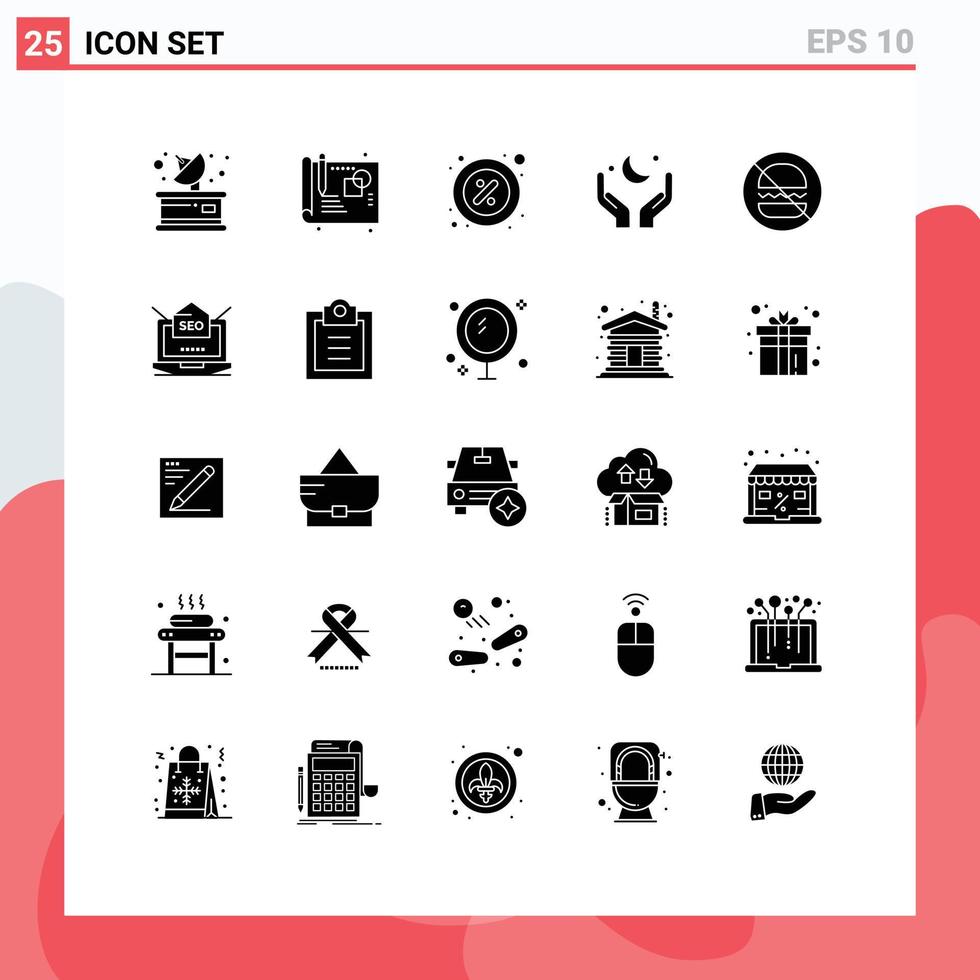 Universal Icon Symbols Group of 25 Modern Solid Glyphs of burgers cresent part moon pray Editable Vector Design Elements