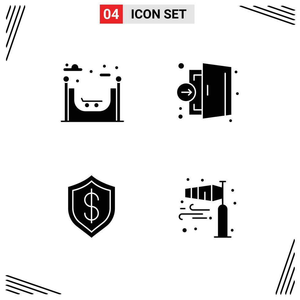 Editable Vector Line Pack of 4 Simple Solid Glyphs of city cashless door hospital intelligent Editable Vector Design Elements
