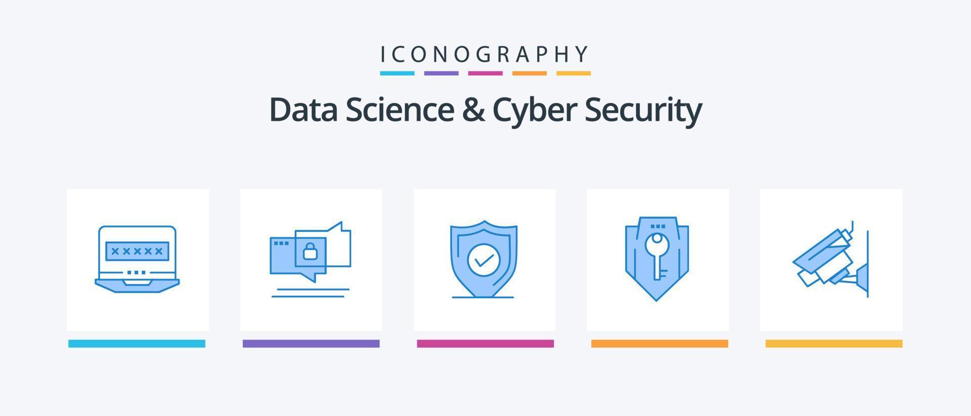 Data Science And Cyber Security Blue 5 Icon Pack Including camera. security. confirm. protection. access. Creative Icons Design vector