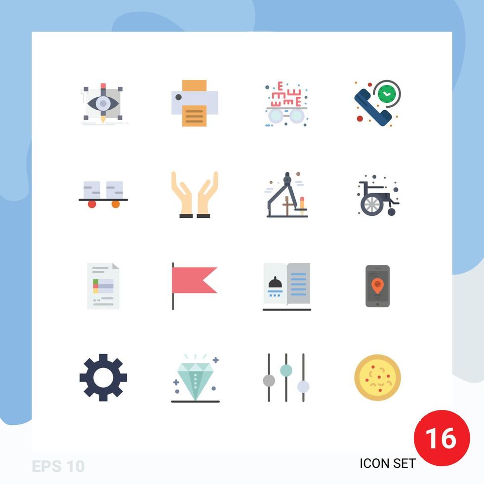 User Interface Pack of 16 Basic Flat Colors of fork truck time eye test summary duration Editable Pack of Creative Vector Design Elements