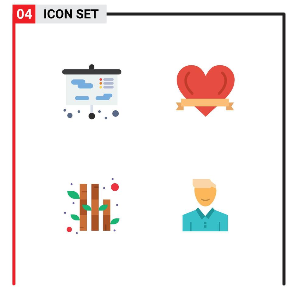 conjunto de pictogramas de 4 iconos planos simples de educación planta estudio cliente romántico elementos de diseño vectorial editables vector