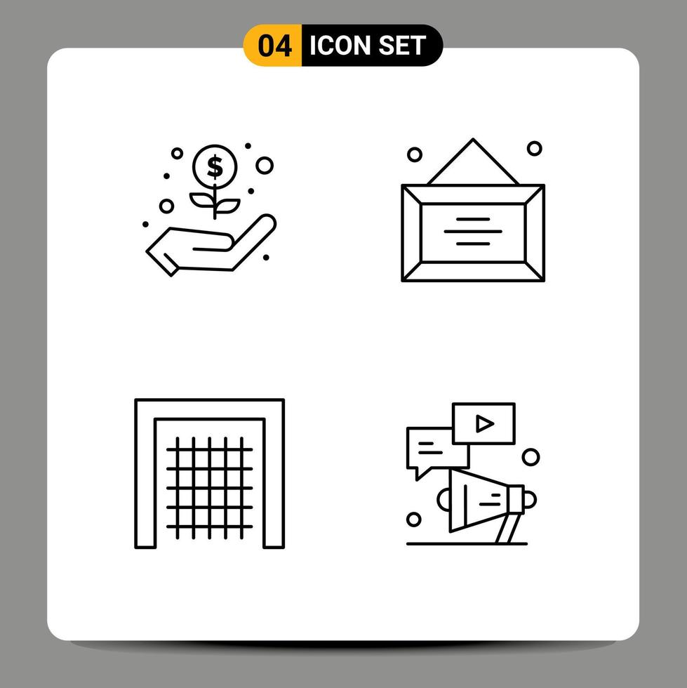 Set of 4 Modern UI Icons Symbols Signs for hand soccer business office megaphone Editable Vector Design Elements