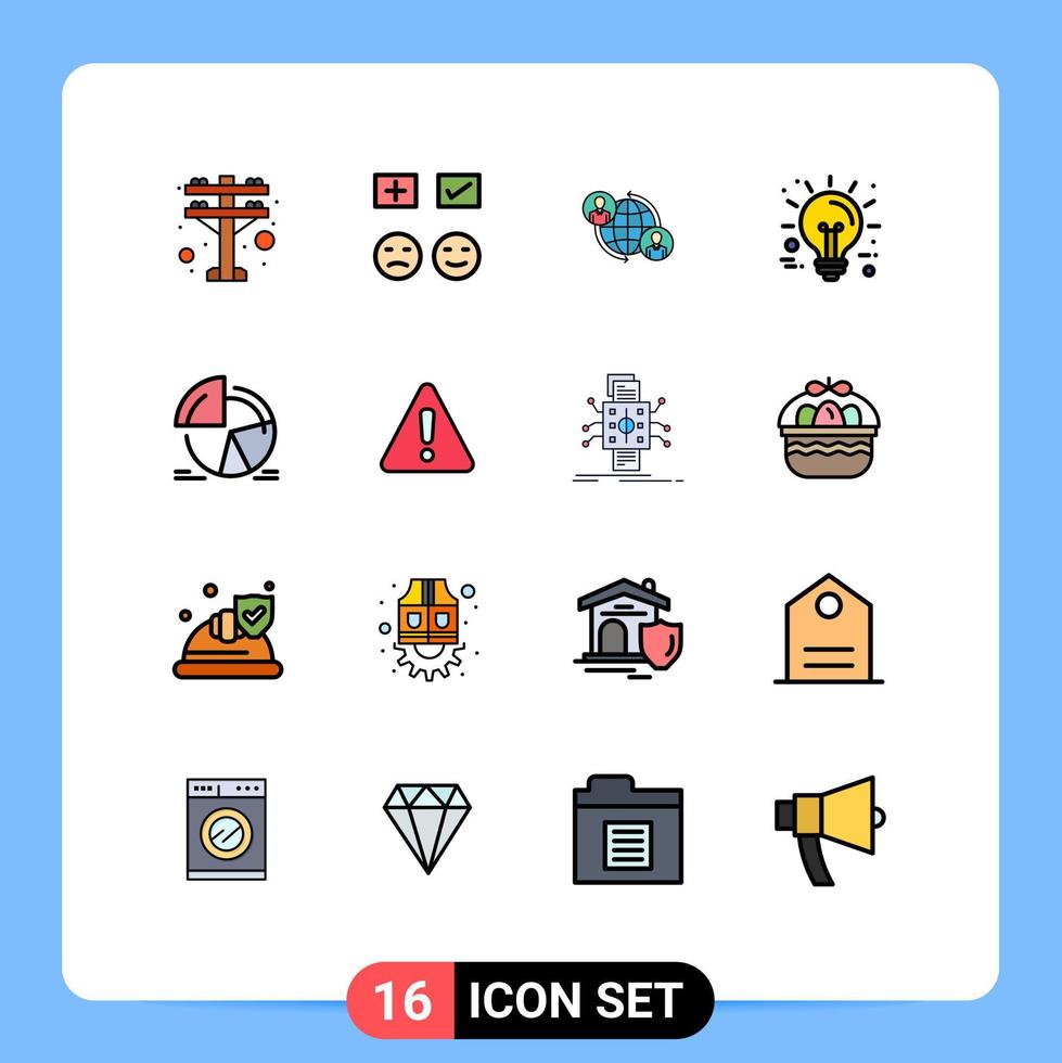 Group of 16 Modern Flat Color Filled Lines Set for chart innovation connected idea global Editable Creative Vector Design Elements