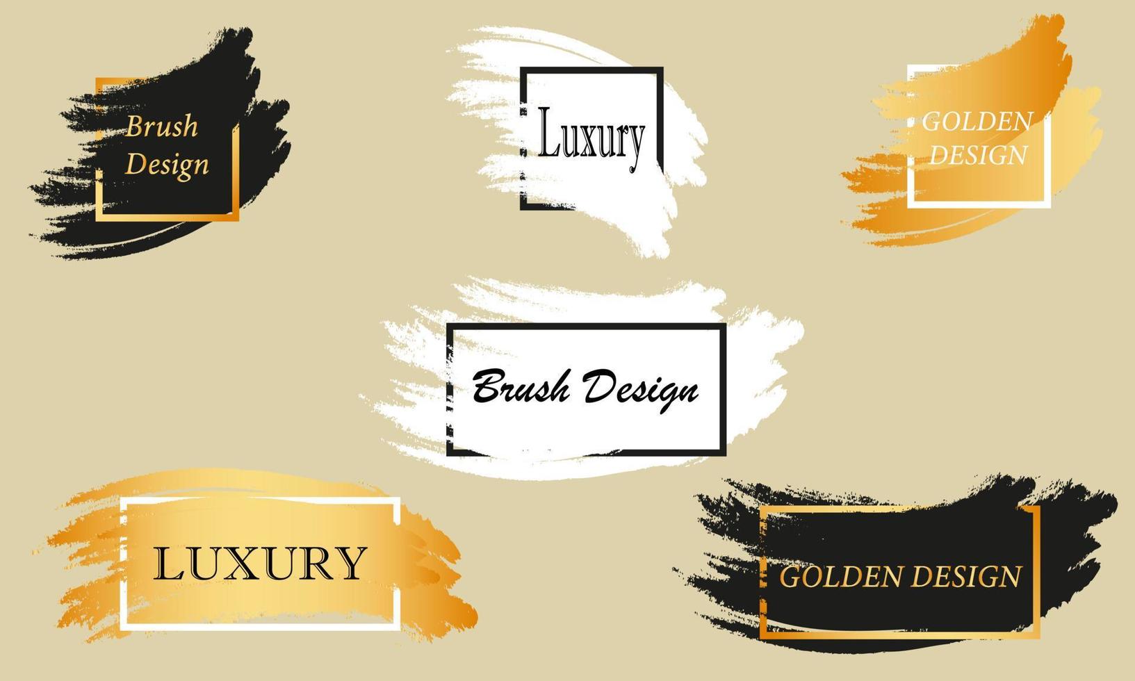 geometric luxury brush frames design by golden black and white color vector