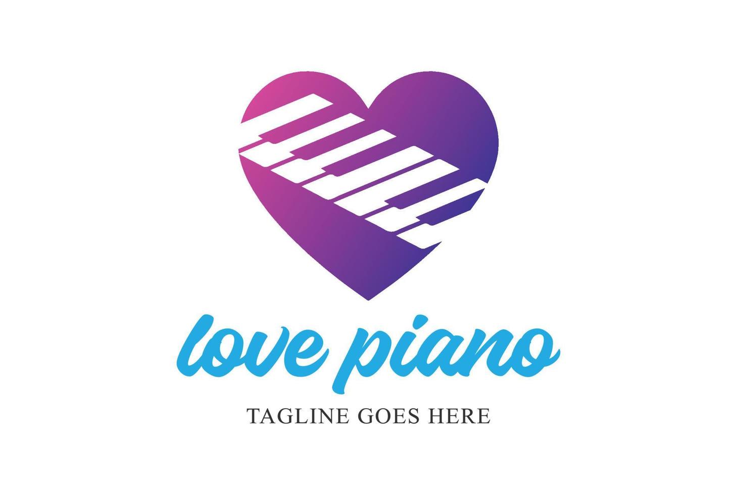 Modern Colorful Love Heart Symbol with Piano Instrument Music Logo vector