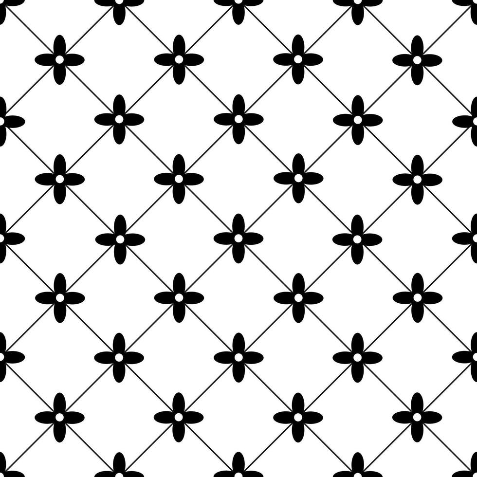 patrón floral geométrico vectorial. textura minimalista sin fisuras. adorno monocromático abstracto con pequeñas formas de flores, cruces, estrellas en cuadrícula cuadrada. fondo blanco y negro. diseño mínimo de repetición. vector