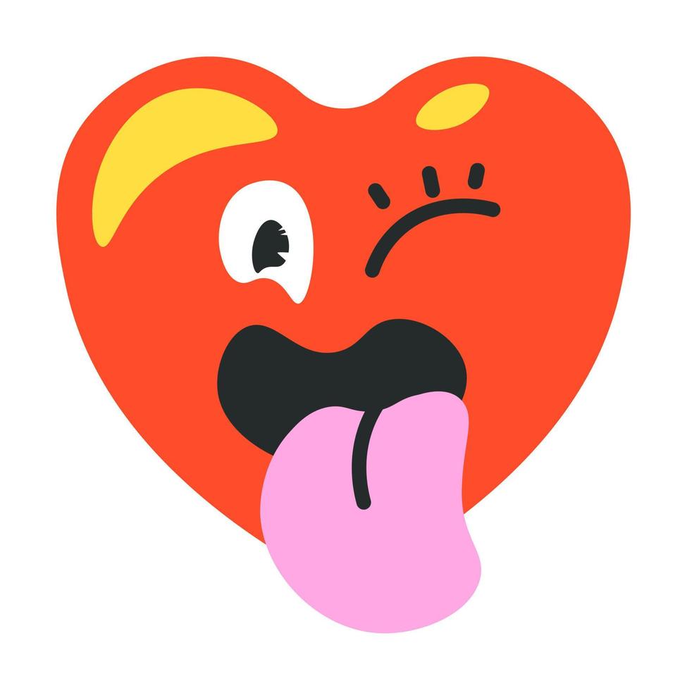 Heart character sticking out tongue, personage vector