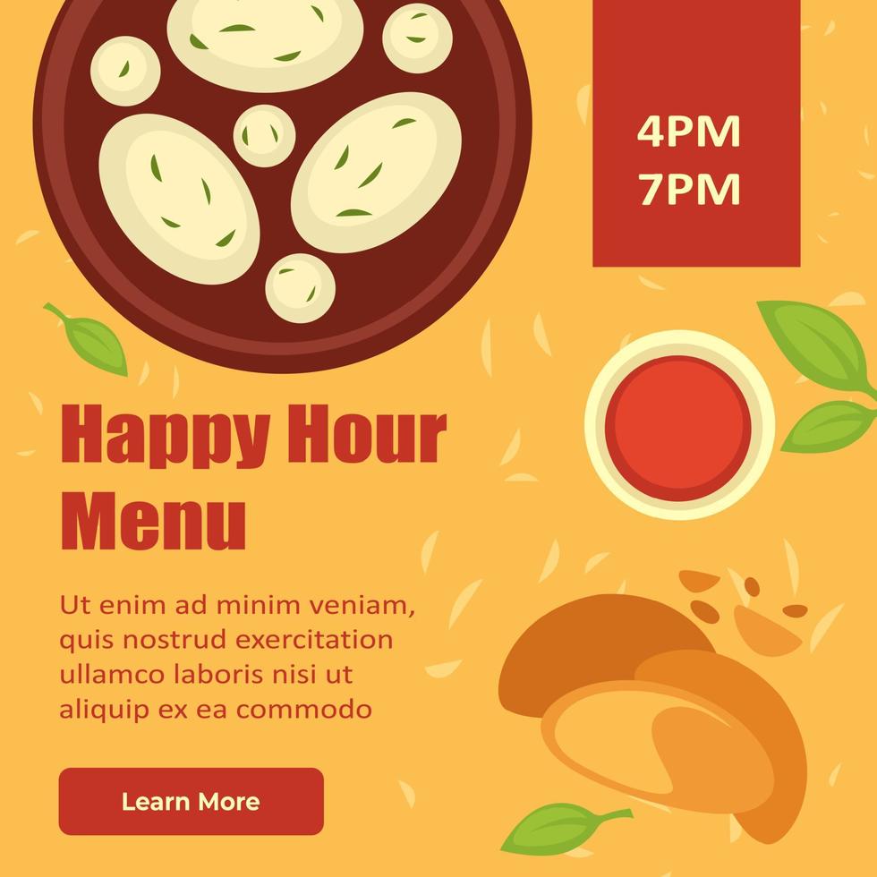 Happy hour menu in restaurant or cafe website vector