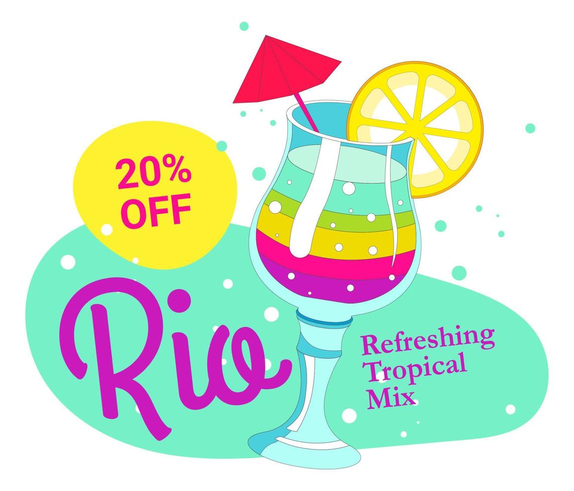 Rio cocktail refreshing alcoholic beverage sale vector