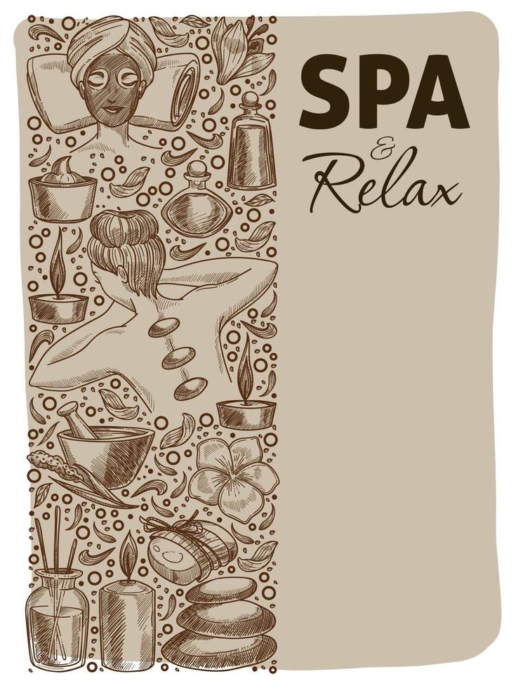 spa relax y descanso, masaje y banner de procedimiento vector