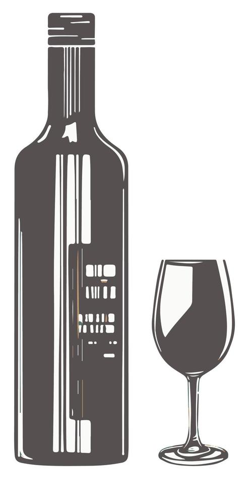 Wine bottle with label and glass alcohol drink vector