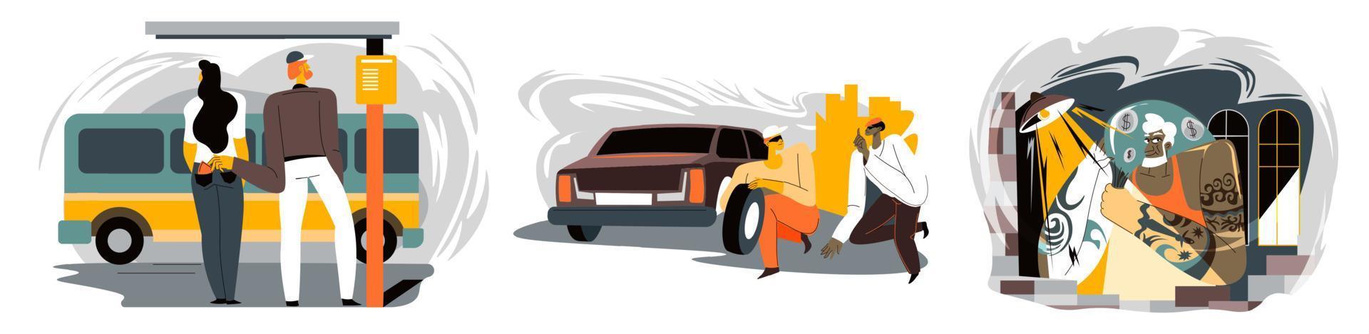 Street criminals and frauds, robbery and stealing vector