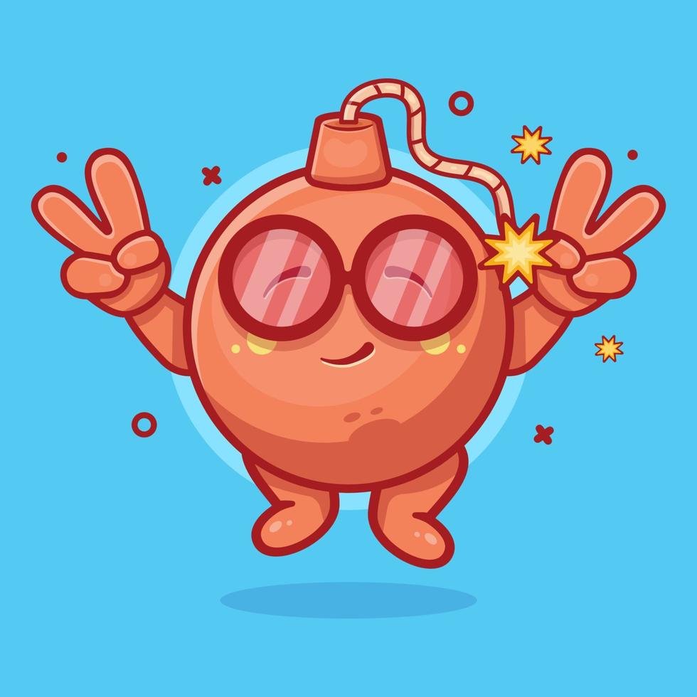 cute round bomb character mascot with peace sign hand gesture isolated cartoon in flat style design vector