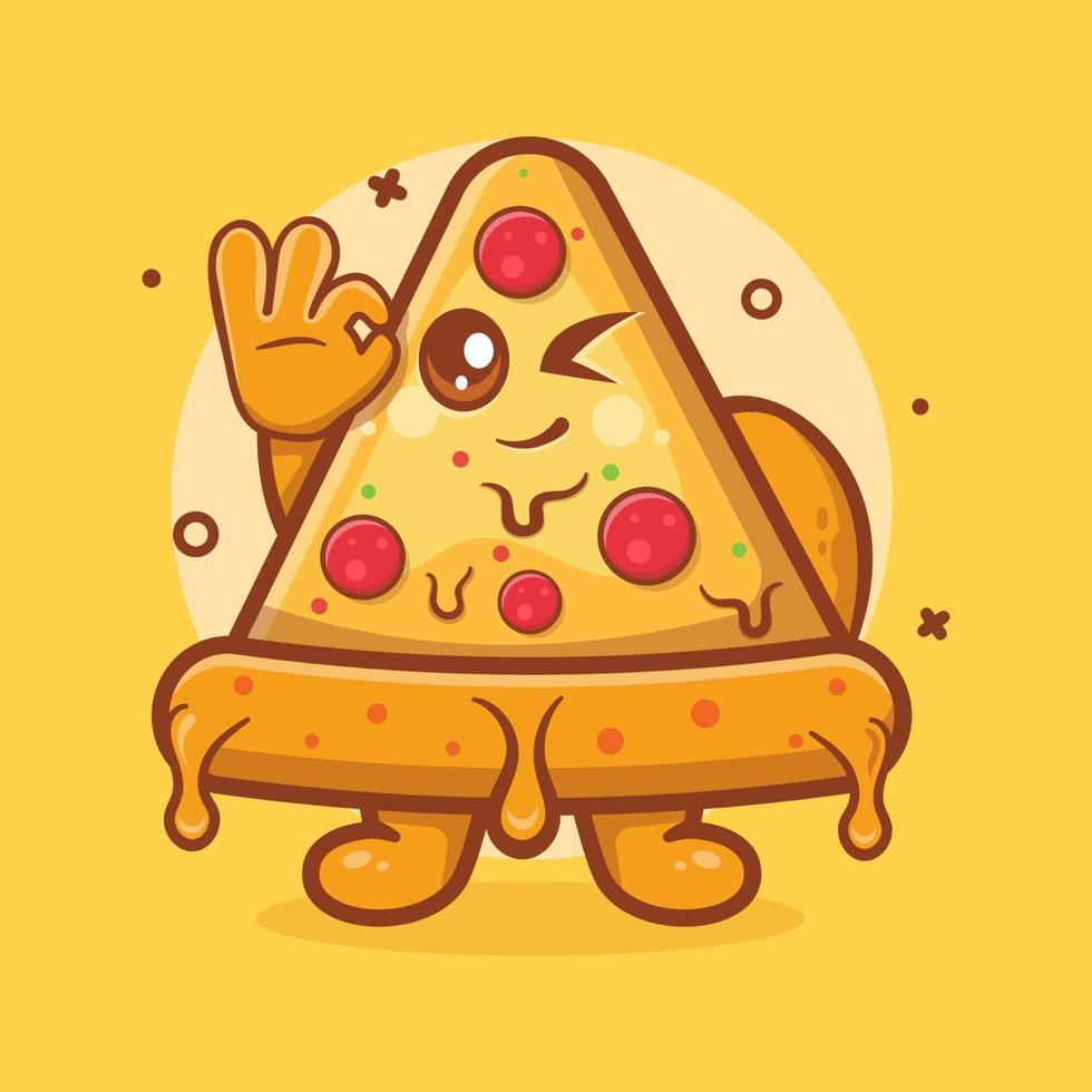 cute pizza character mascot with ok sign hand gesture isolated cartoon in flat style design vector