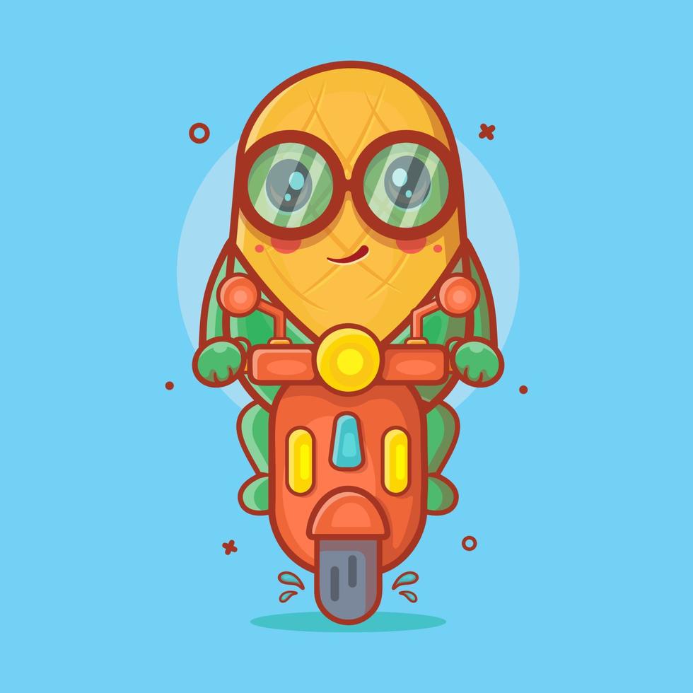 funny corn character mascot with riding scooter motorcycle isolated cartoon in flat style design vector