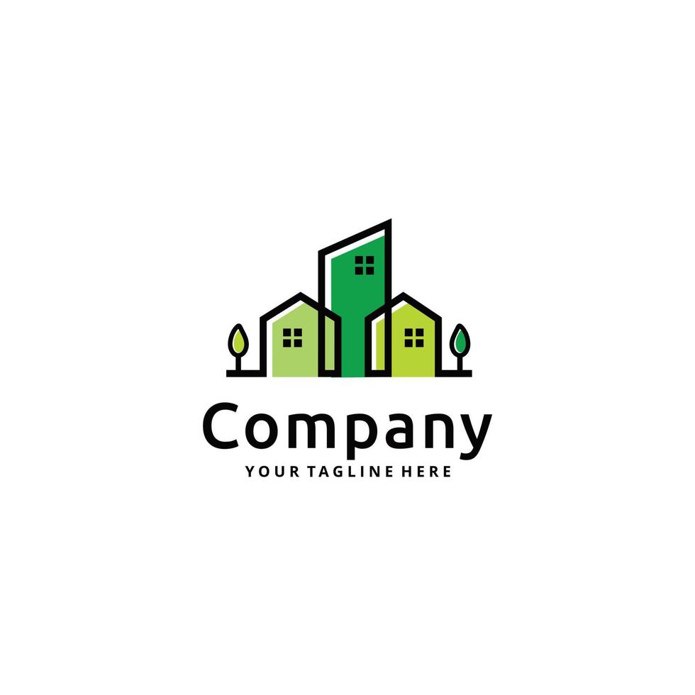 casa, bienes raíces, diseño de logotipo minimalista de la ciudad de construcción vector