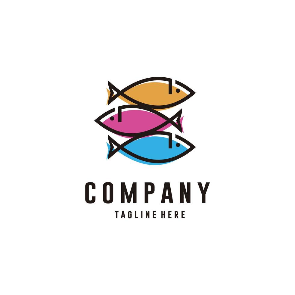 Fish line art logo design restaurant seafood and aquarium vector