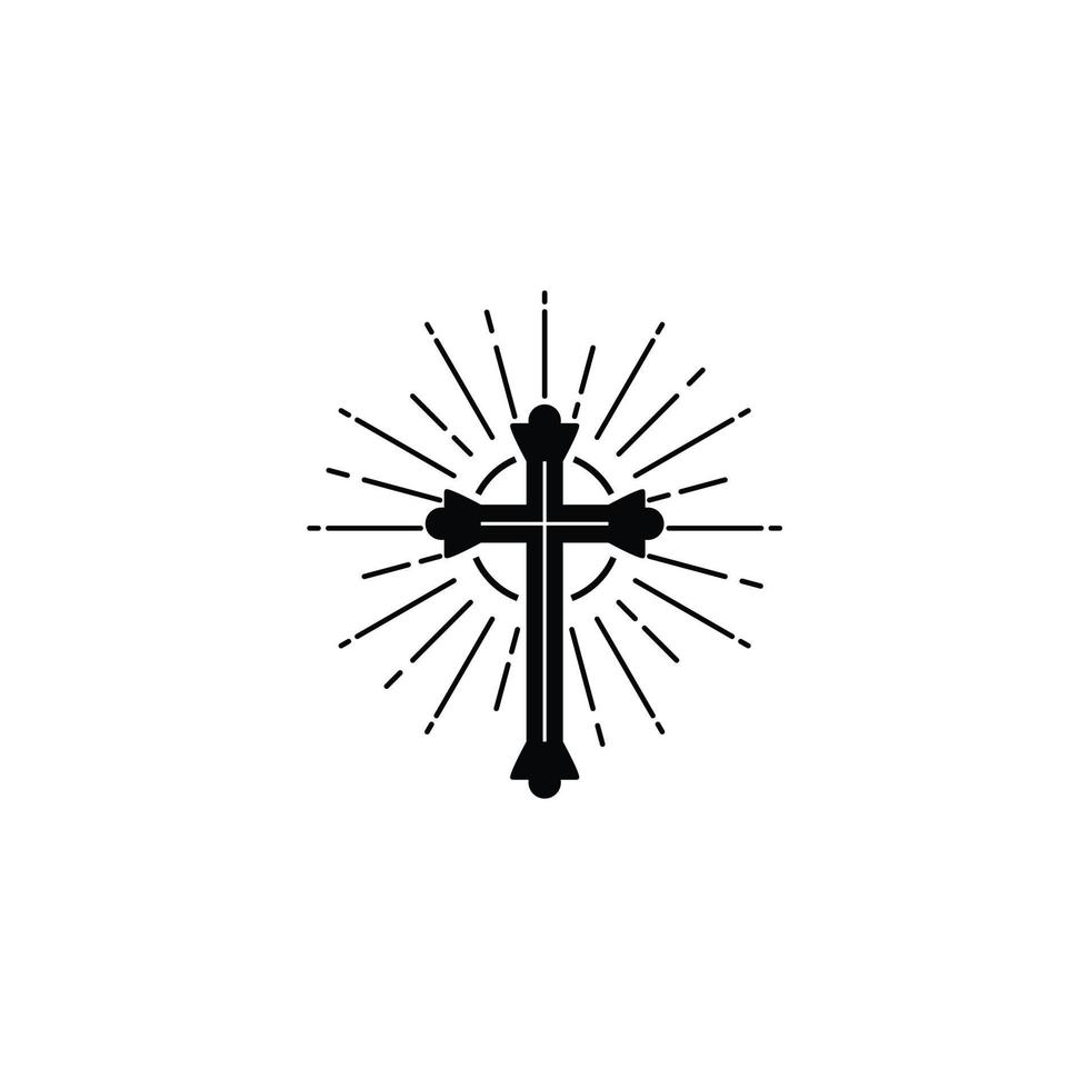 Cross sun burst church christian religion logo design vector