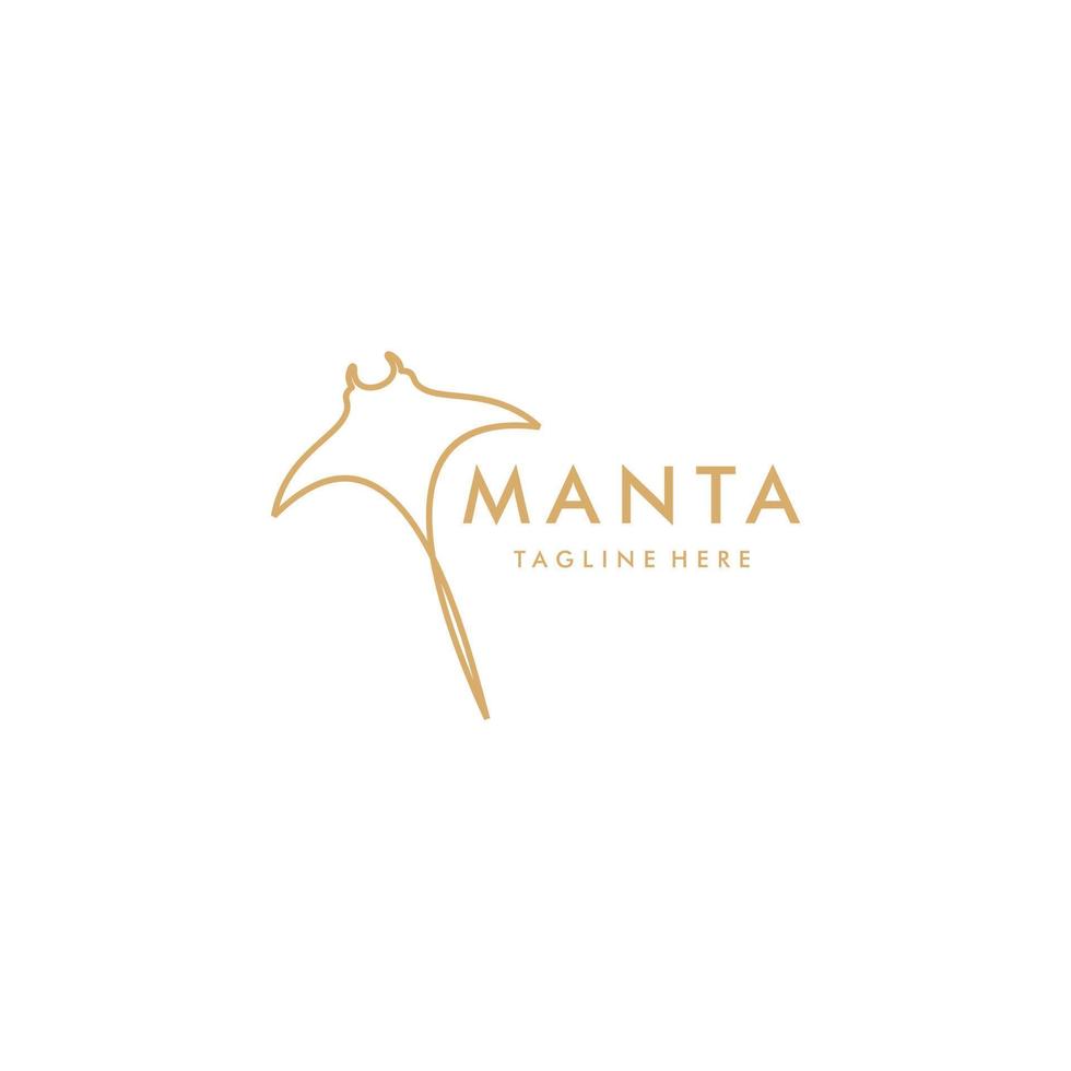 Manta Ray Line Art Gold logo design illustration vector