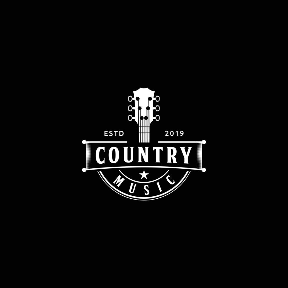 Acoustic guitar music western vintage country logo vector