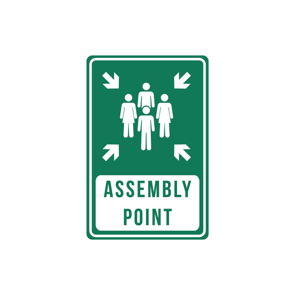 Emergency evacuation assembly point sign, gathering point sign board, symbol vector