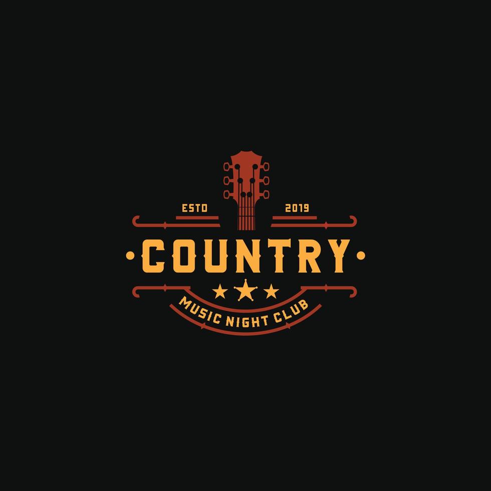 Country Guitar Music Western Vintage Retro Bar Cafe Logo Design vector