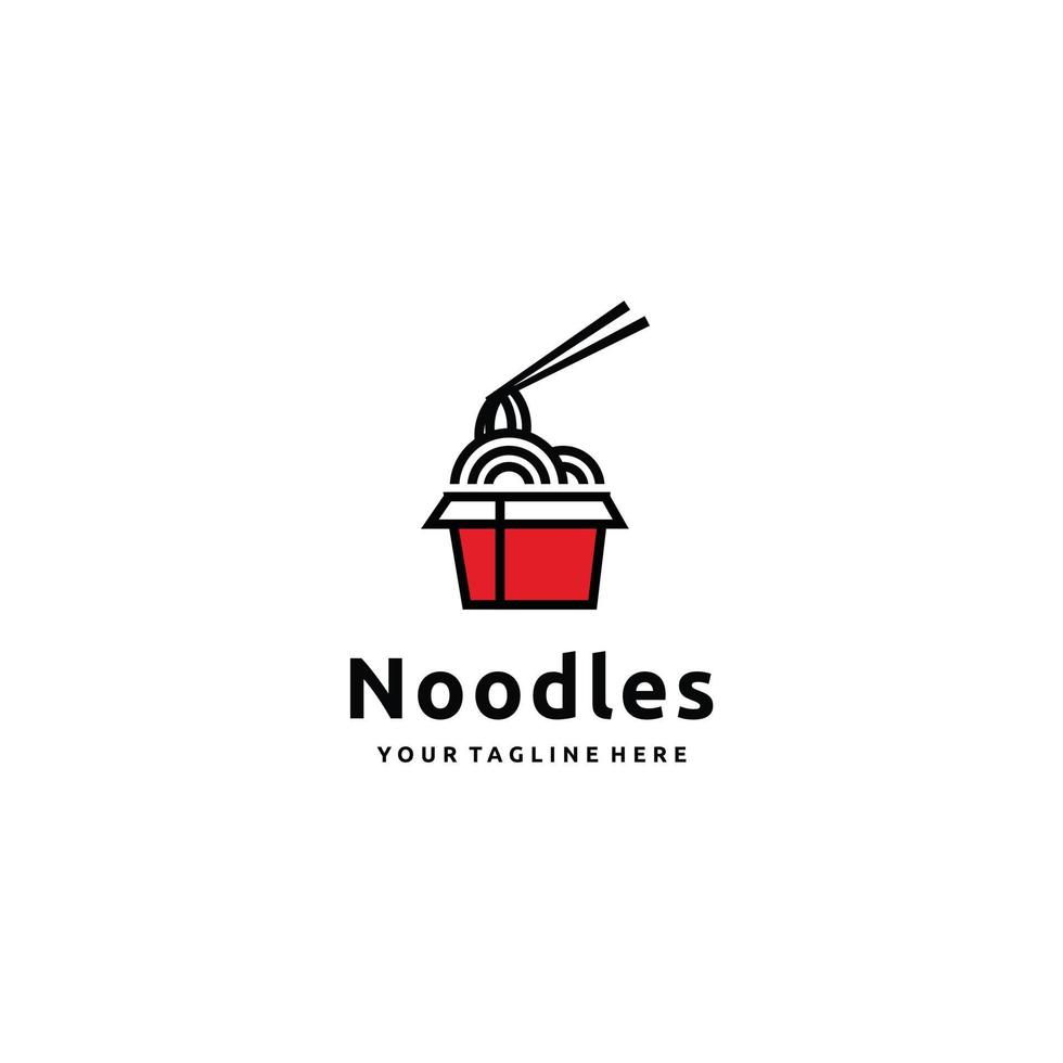 Chinese noodles in red paper box and chopsticks linear logo design vector