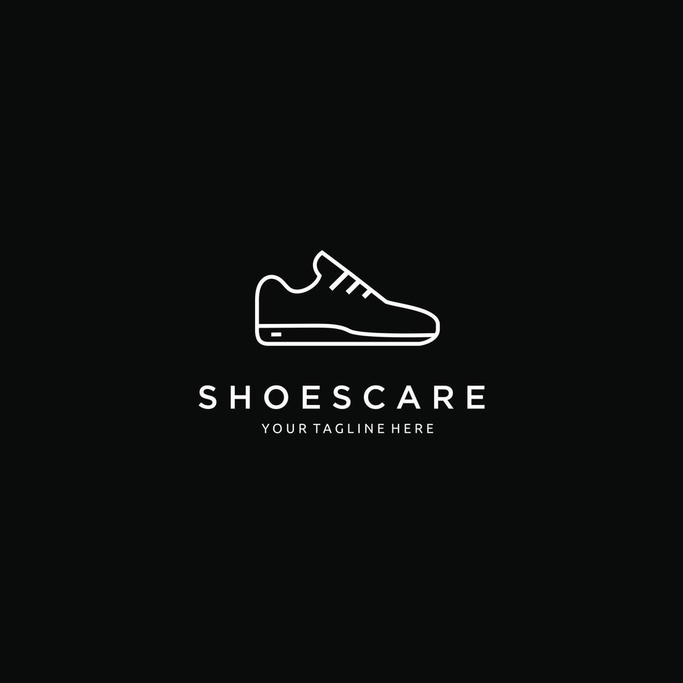 línea arte minimalista cuidado del calzado fondo negro logotipo diseño icono vector
