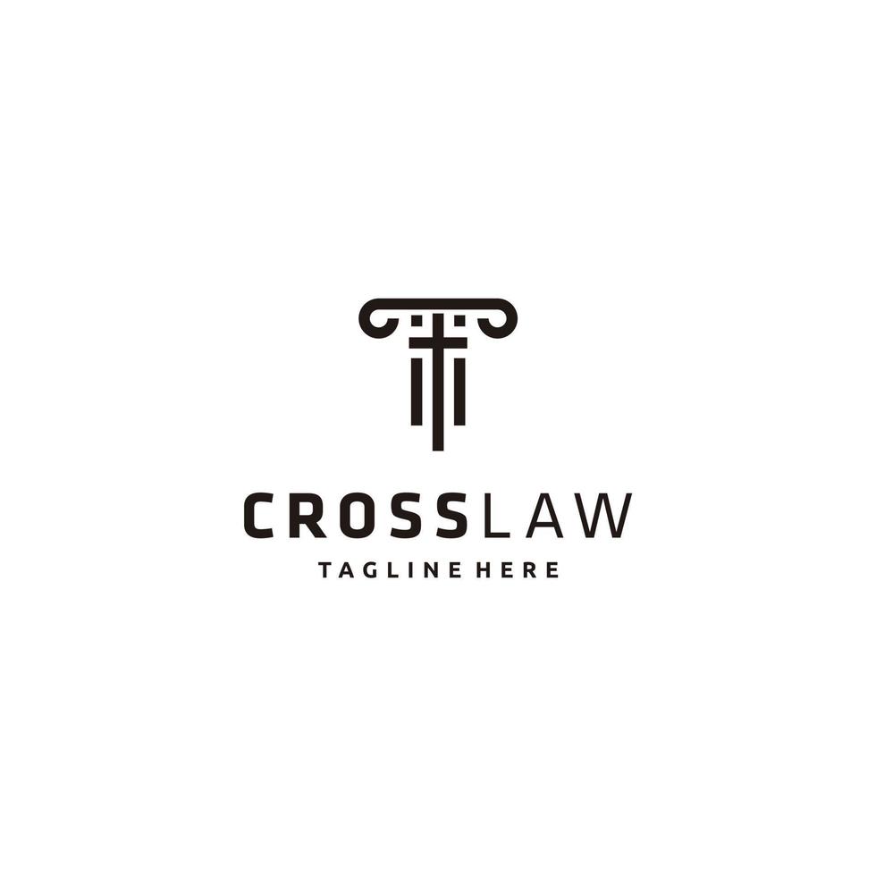 Justice church cross law logo design pillar vector icon illustration