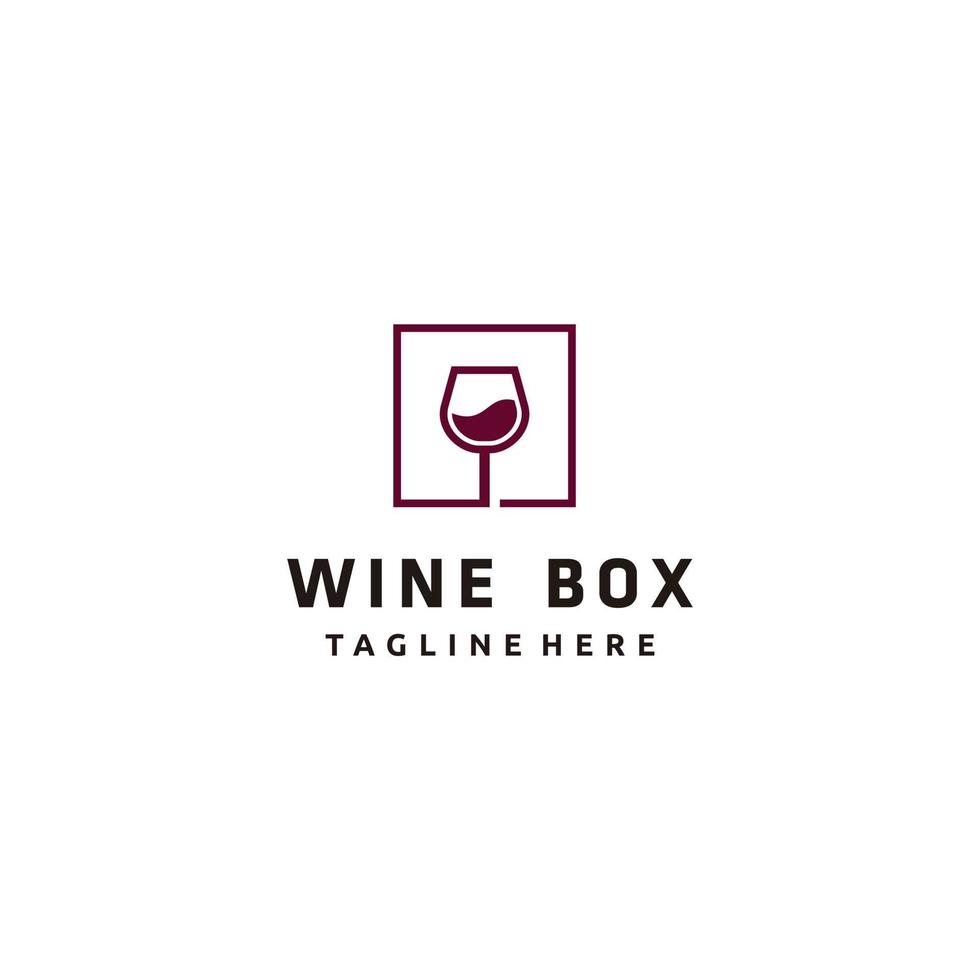 diseño de logotipo de arte de línea de caja de copa de vino minimalista color rojo púrpura vector