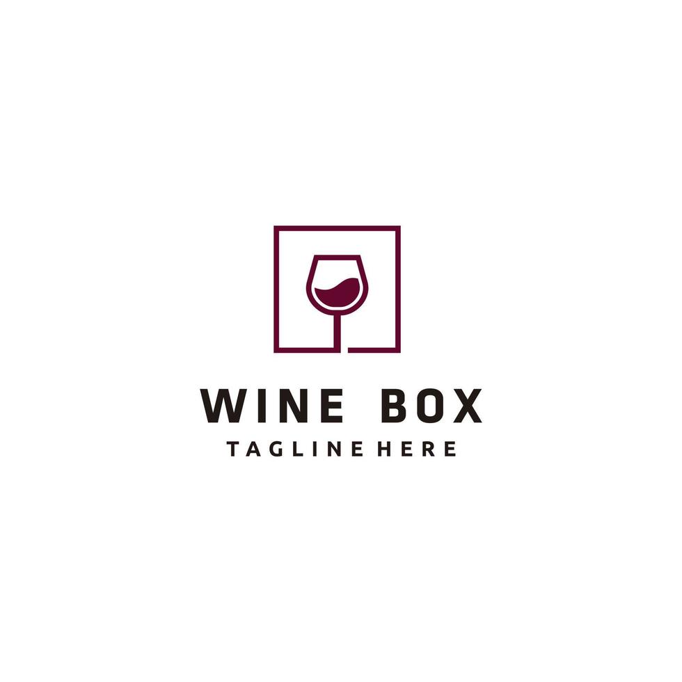 Minimalist wine glass box line art logo design red purple color vector