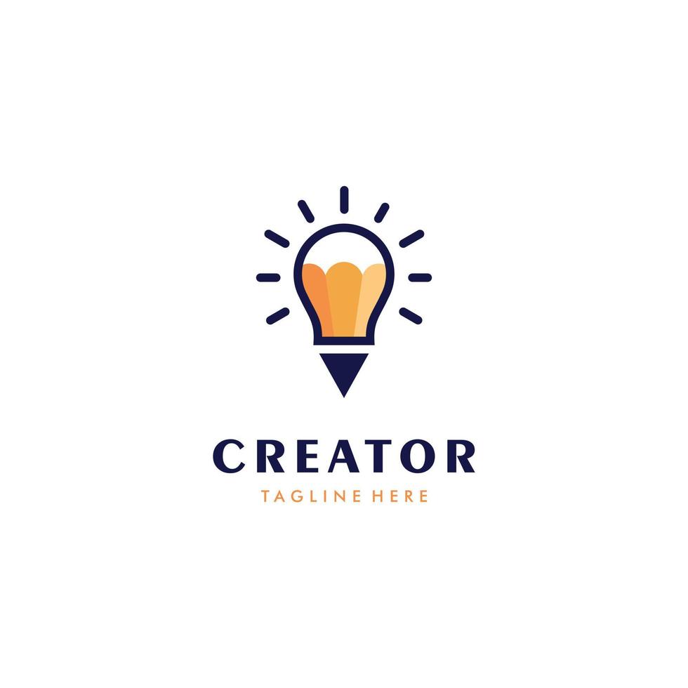 Light bulb and pencil logo template. Creative idea vector design. Smart writer logotype